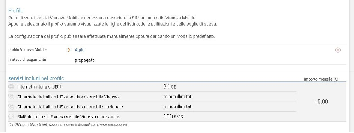 09. Seleziona il profilo Vianova Mobile da associare alla SIM