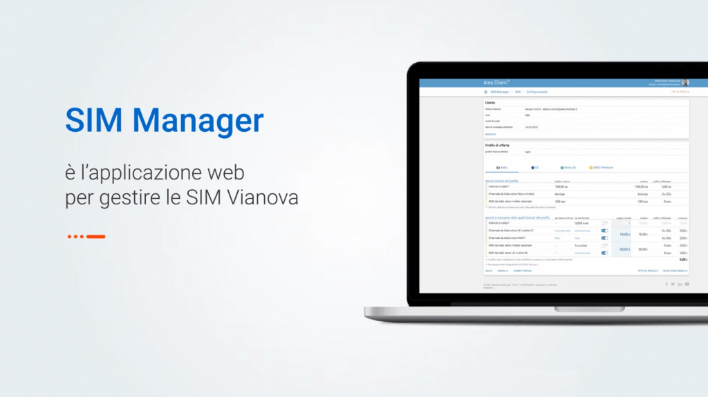 SIM Manager è l'applicazione web per gestire le SIM Vianova
